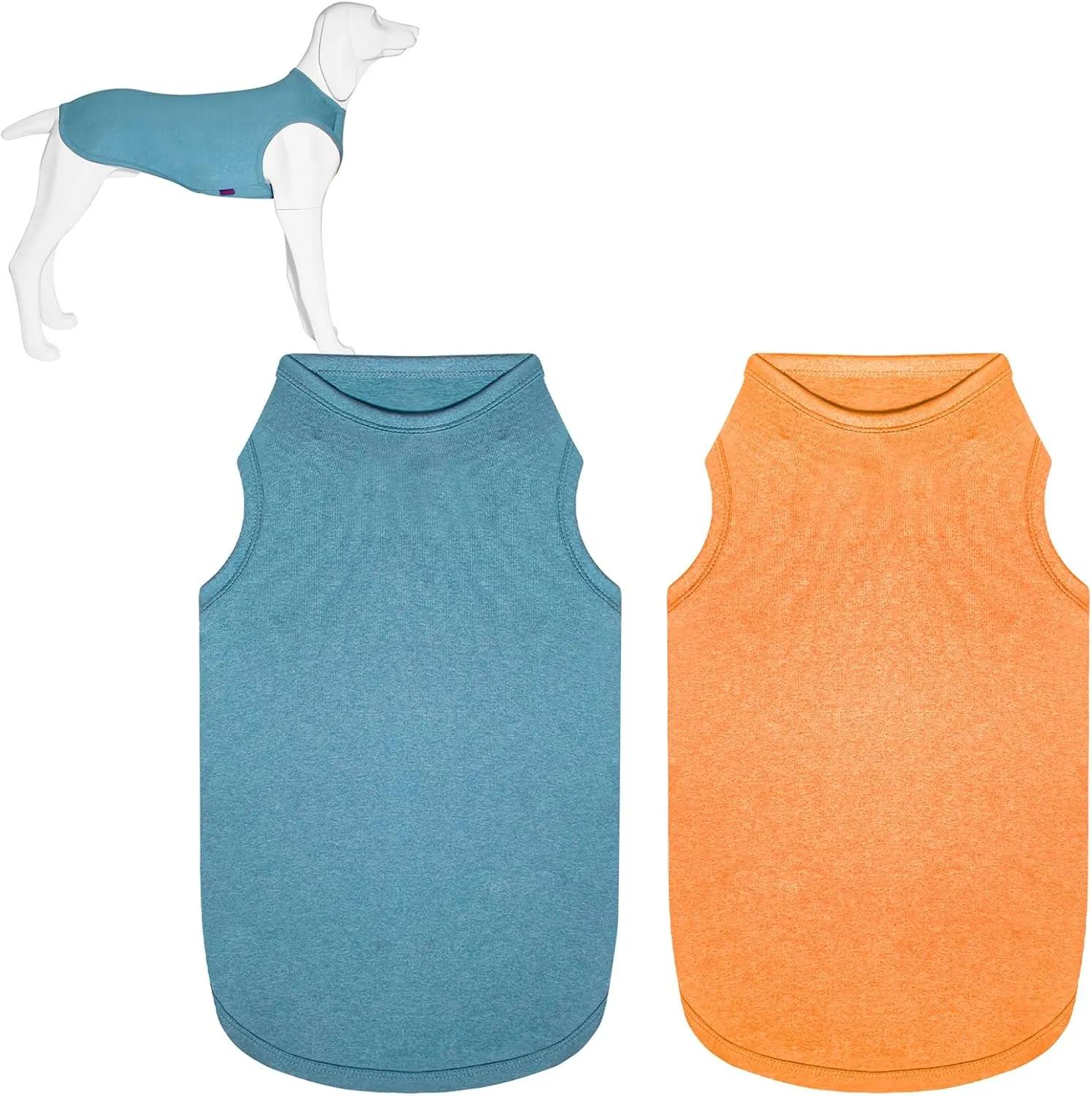 2 Pack Dog Shirts, Quick Dry Lightweight Dog T-Shirts Sleeveless Vest, Breathable Pet Clothes Tank Top for Large Medium Dogs, Mint Blue Orange Yellow (L)