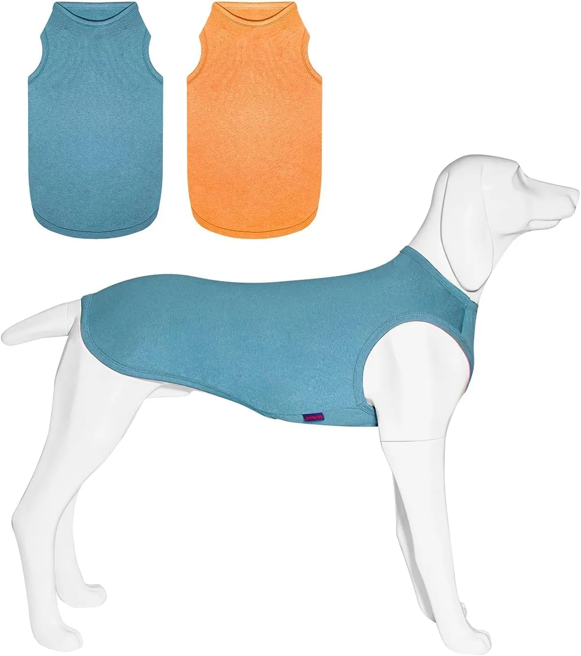 2 Pack Dog Shirts, Quick Dry Lightweight Dog T-Shirts Sleeveless Vest, Breathable Pet Clothes Tank Top for Large Medium Dogs, Mint Blue Orange Yellow (L)