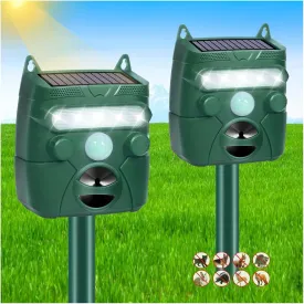 2 Pack Solar Animal Repellent Outdoor Ultrasonic Cat Deterrent with PIR Motion Sensor & Flash Light to Scare Away Cat Dog Raccoon Skunk Deer Rabbit Bird, Deer Repellent Skunk Repellent for Yard Patio