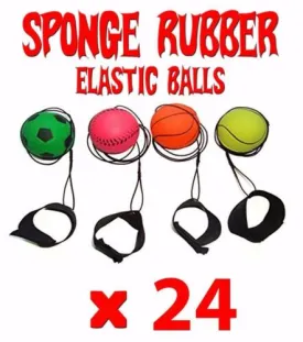 24 x SPONGE RUBBER HIGH BOUNCE RETURN BALL Wrist Strap Elastic String HOT