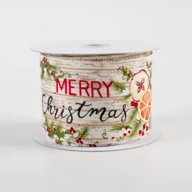 2.5" Satin Merry Christmas Dried Fruit Ribbon: Natural Bark (10 Yards)