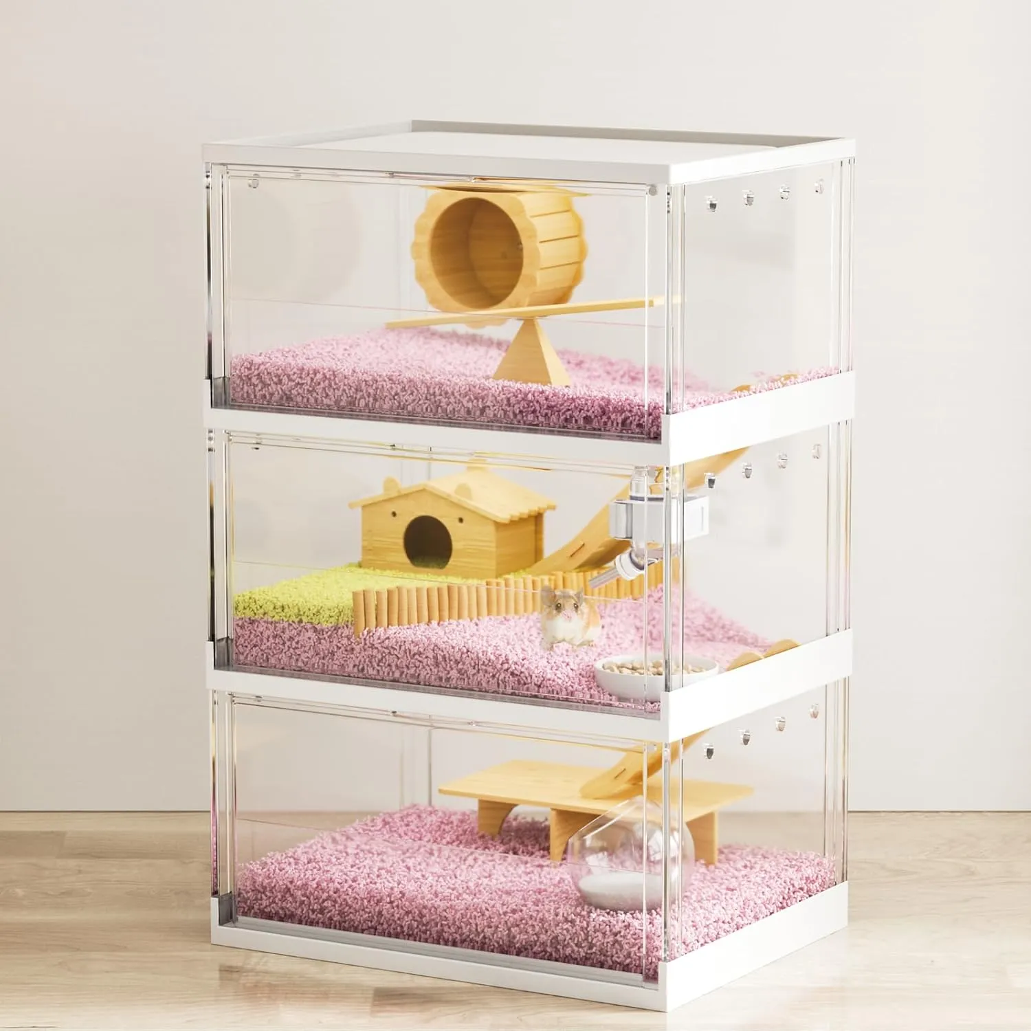3-Layer Large Hamster Cage, Transparent Hampster Cage with Accessories & Toys, Small Animal Cages Habitat,for Hanster 3.5 Inches for Dwarf Hamsters,Syrian Hamster,Mice,Gerbils(15"*11"*25.1")