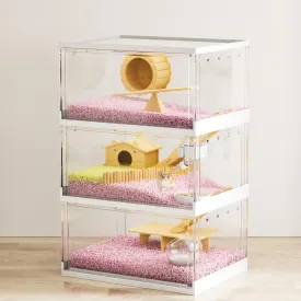3-Layer Large Hamster Cage, Transparent Hampster Cage with Accessories & Toys, Small Animal Cages Habitat,for Hanster 3.5 Inches for Dwarf Hamsters,Syrian Hamster,Mice,Gerbils(15"*11"*25.1")