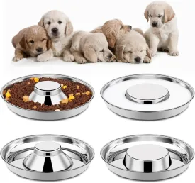 4 Pack Stainless Steel Puppy Bowls, Puppy Feeding Bowls for Litter, 10.2" Metal Dog Food and Water Bowl Set for Small Dogs Cats, Puppys Feeders for Multiple Puppies Kittens, Whelping Supplies