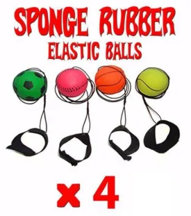 4 x SPONGE RUBBER HIGH BOUNCE RETURN BALL Wrist Strap Elastic String HOT