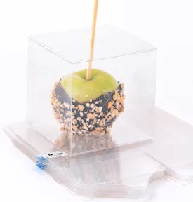 4x4x4 inches Clear Boxes for Gifts (50 Pack) - Candy Apple Boxes with Hole, Clear Gift Box for Treats and Party Favors, Plastic Gift Box