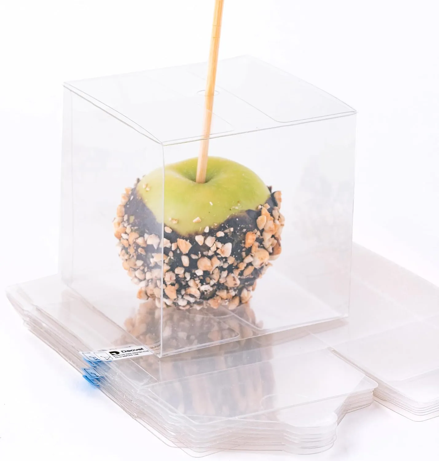 4x4x4 inches Clear Boxes for Gifts (50 Pack) - Candy Apple Boxes with Hole, Clear Gift Box for Treats and Party Favors, Plastic Gift Box