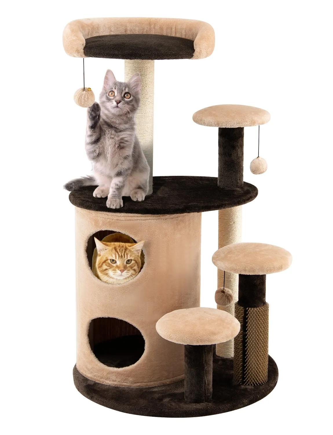 6-Tier Cat Tree Tower with Scratching Posts and Cat Self Groomer-Coffee