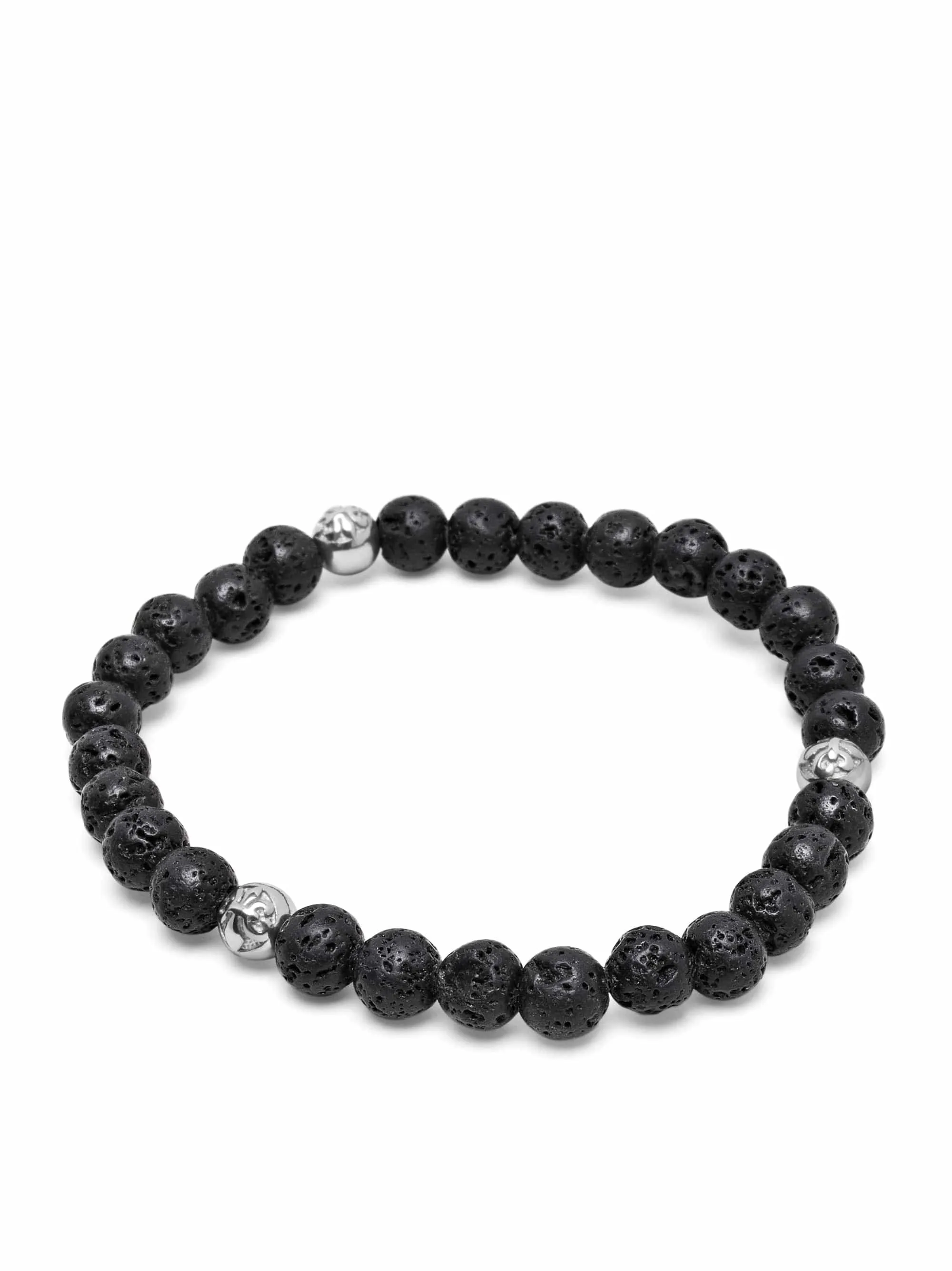 6mm Lava Stone Bracelet with Silver Balls