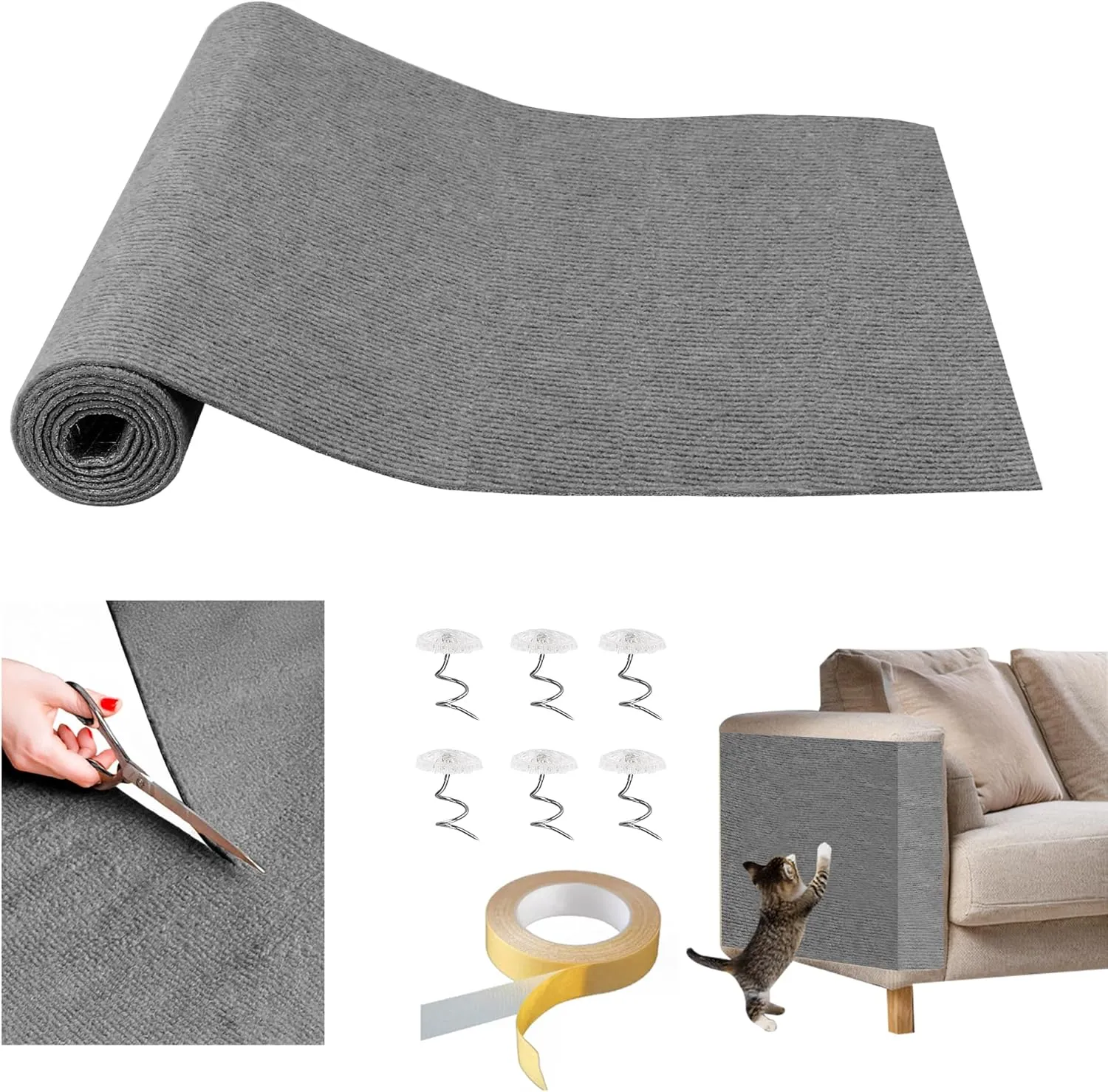 78.7"x15.8"Cat Scratcher & Couch Protector for Sofa - Scratch Pad, Scratching Post for Cats, Furniture Protector from Claws(Light Gray)