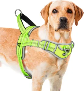 ADVENTUREMORE No Pull Dog Harness for Large Dogs, Sport Dog Halter Harness Reflective Breathable Dog Vest Escape Proof Dog Harness with Easy Control Front Clip Handle for Training Walking L Green