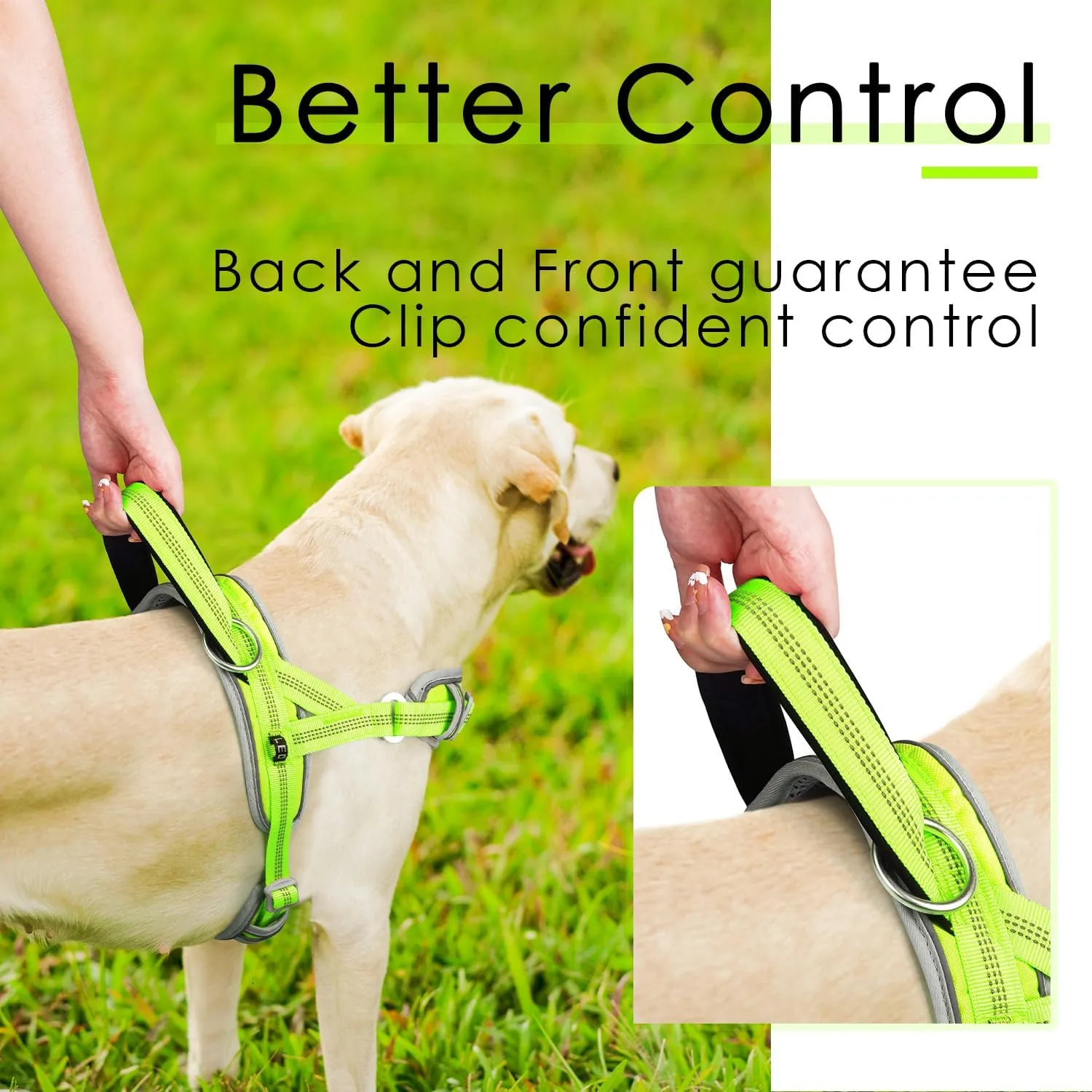 ADVENTUREMORE No Pull Dog Harness for Large Dogs, Sport Dog Halter Harness Reflective Breathable Dog Vest Escape Proof Dog Harness with Easy Control Front Clip Handle for Training Walking L Green