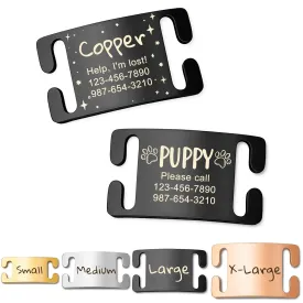 Anavia Slide On Silent Pet ID Tags, Fun Wild Flower Frame Design Personalized Engraved Plated Stainless Steel Cat Dog Name Tags, Glossy Customized Chew-Proof Quiet Dog Collar Tags (Small, Black)