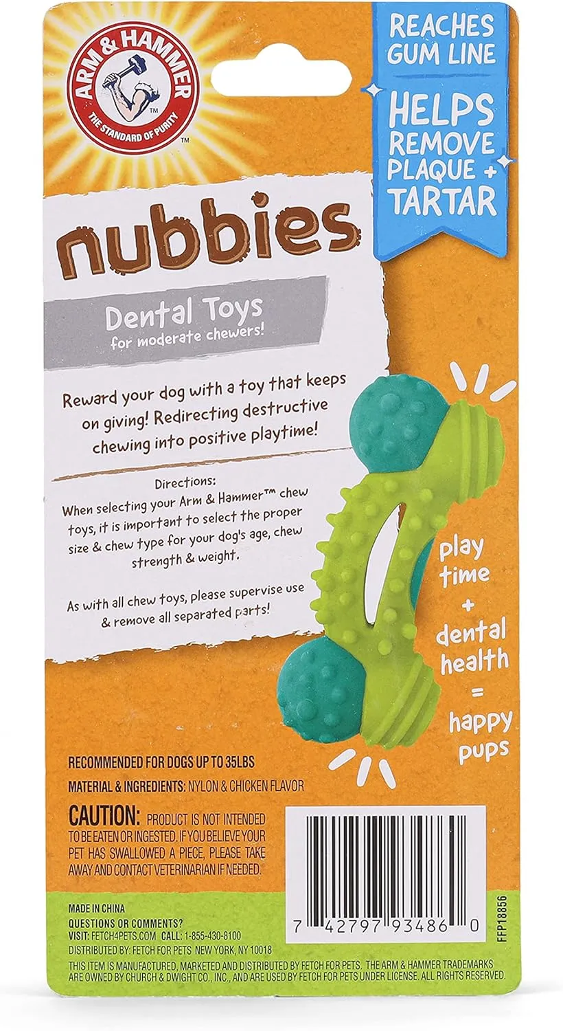 Arm & Hammer for Pets Nubbies Duality Bone Dental Dog Toy - Best Dog Chew Toy for Moderate Chewers - Helps Reduce Plaque & Tartar - Green Apple Flavor Baking Soda (Pack of 8)