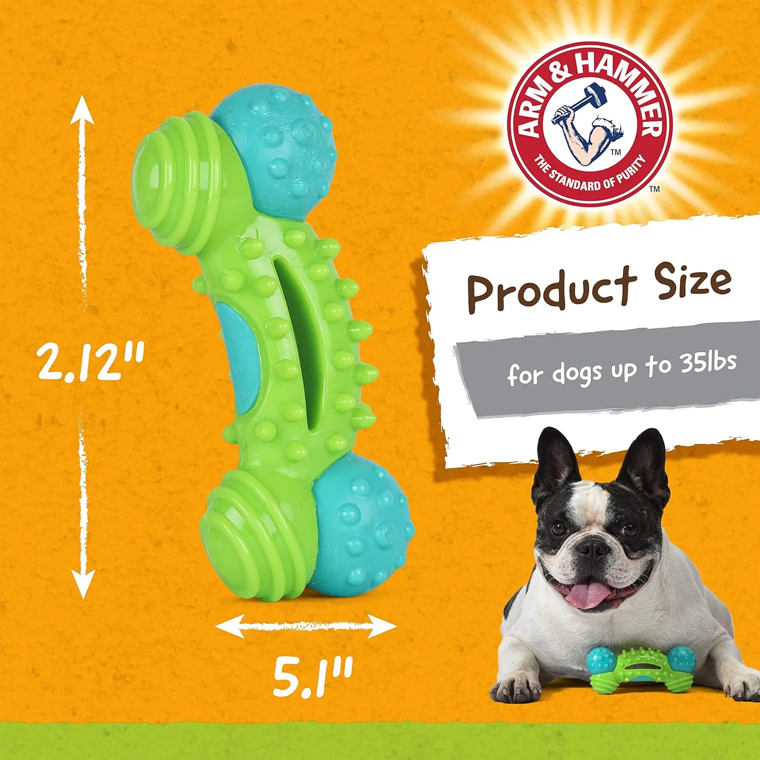 Arm & Hammer for Pets Nubbies Duality Bone Dental Dog Toy - Best Dog Chew Toy for Moderate Chewers - Helps Reduce Plaque & Tartar - Green Apple Flavor Baking Soda (Pack of 8)