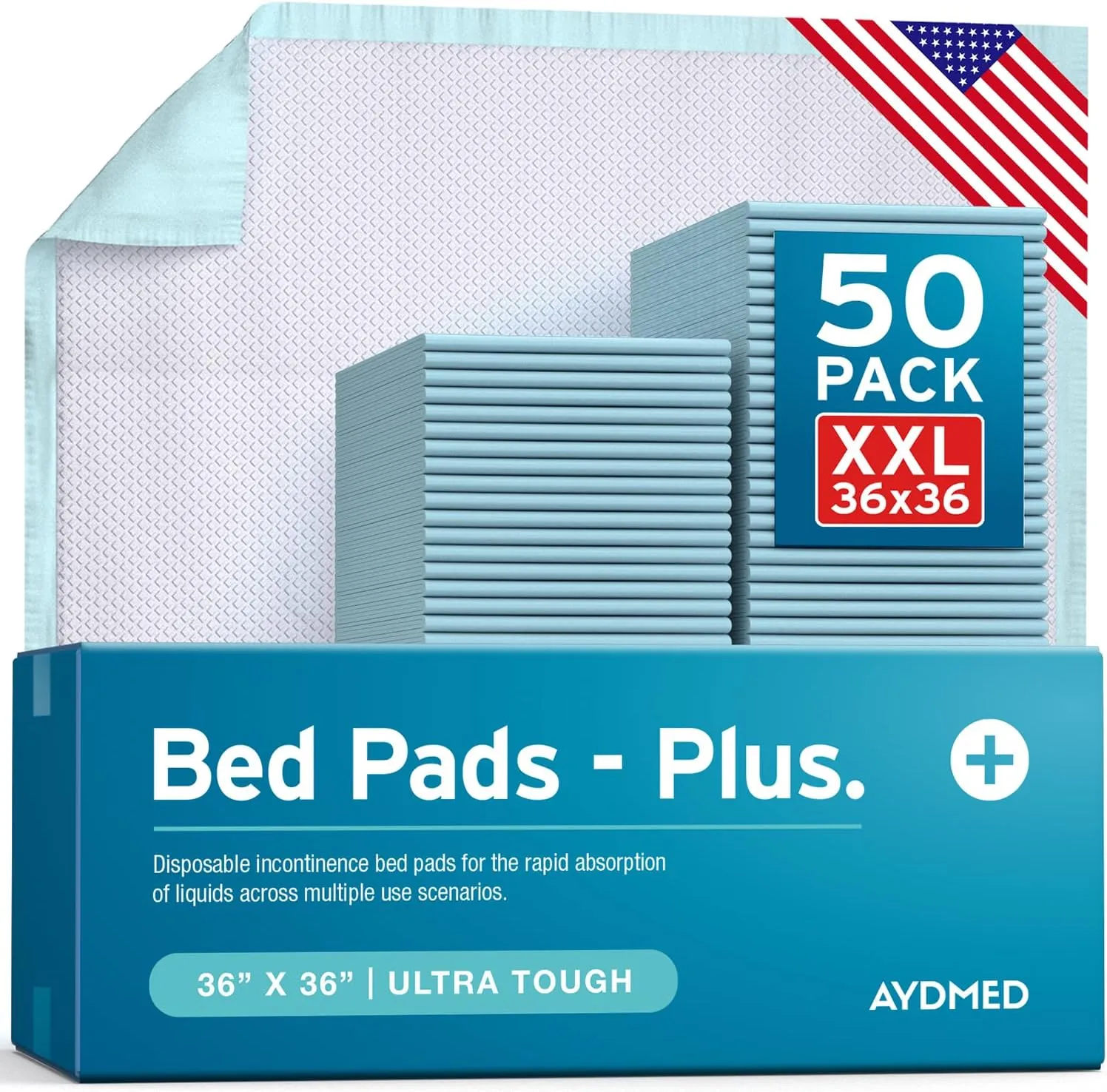 AYDMED Premium Disposable Bed Pads 36" x 36" 50 Pack | Incontinence Chucks | Extra Large Pee Pads for Adults | Heavy Duty Ultra Absorbent | Baby Changing Pads