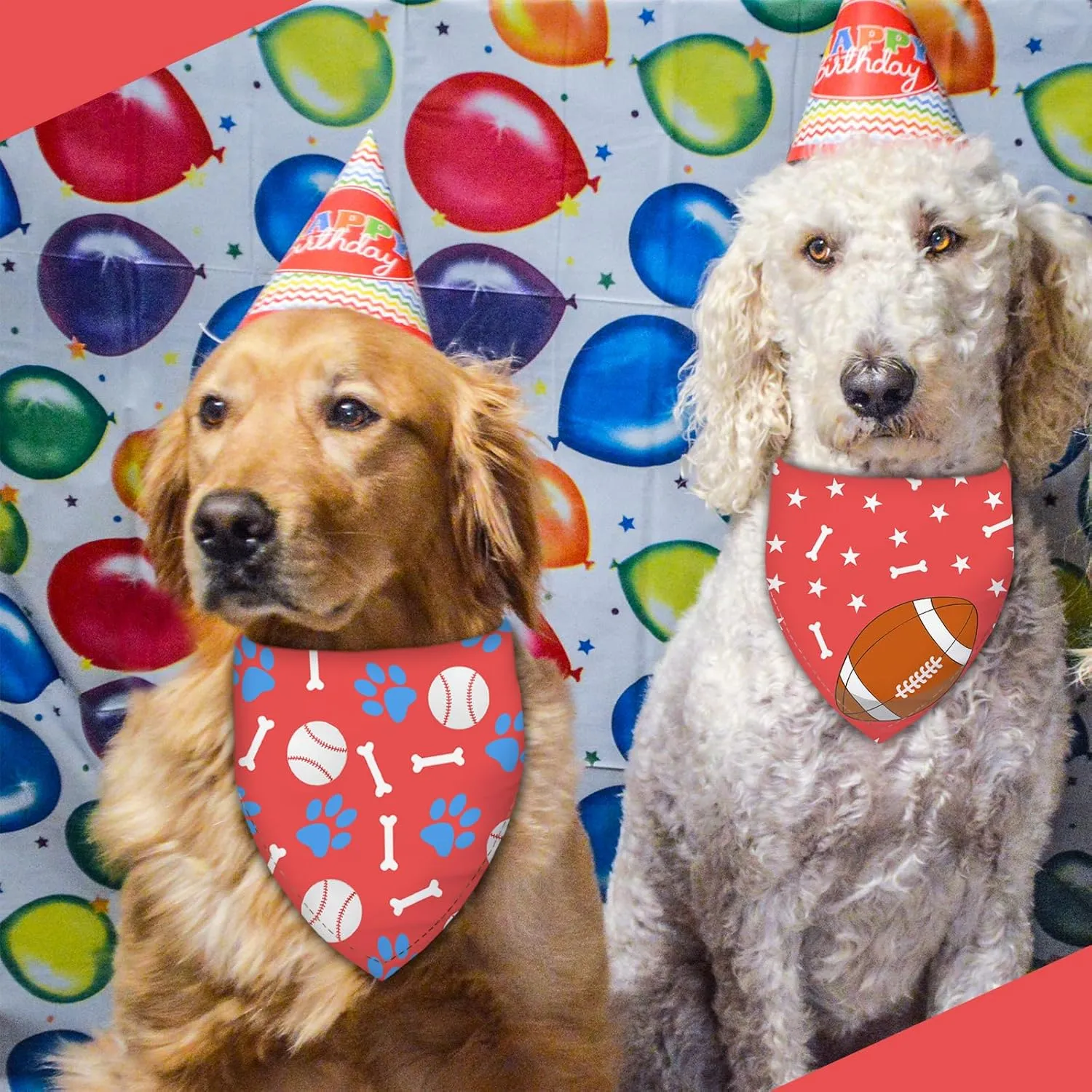 Baseball and Football Game Dog Bandanas 2 Pack,Red Pet Scarf for Boy and Girl,Thanksgiving Holiday Bandana for Small or Large or Extra Large Dogs (X-Large),Premium Durable Fabric