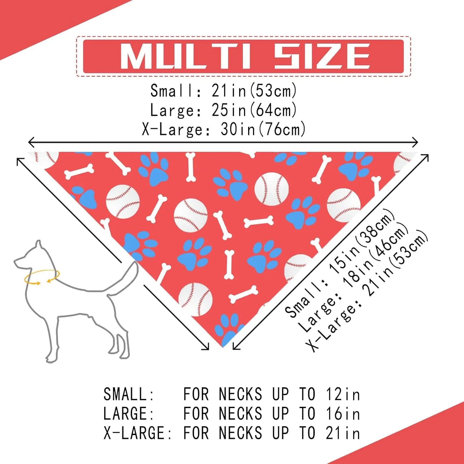 Baseball and Football Game Dog Bandanas 2 Pack,Red Pet Scarf for Boy and Girl,Thanksgiving Holiday Bandana for Small or Large or Extra Large Dogs (X-Large),Premium Durable Fabric