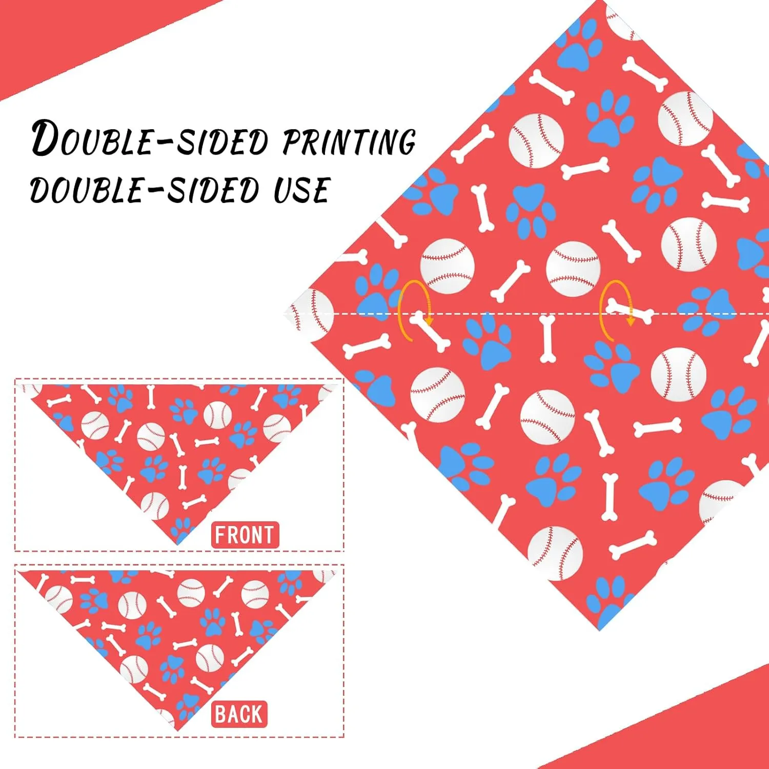 Baseball and Football Game Dog Bandanas 2 Pack,Red Pet Scarf for Boy and Girl,Thanksgiving Holiday Bandana for Small or Large or Extra Large Dogs (X-Large),Premium Durable Fabric