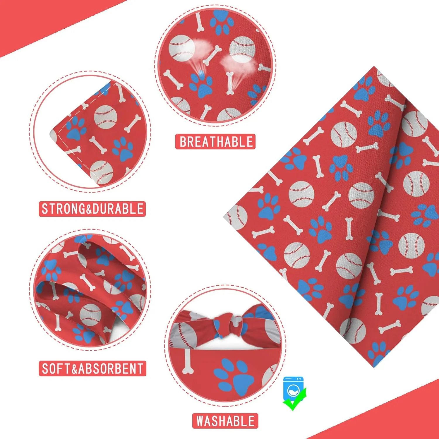 Baseball and Football Game Dog Bandanas 2 Pack,Red Pet Scarf for Boy and Girl,Thanksgiving Holiday Bandana for Small or Large or Extra Large Dogs (X-Large),Premium Durable Fabric