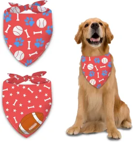 Baseball and Football Game Dog Bandanas 2 Pack,Red Pet Scarf for Boy and Girl,Thanksgiving Holiday Bandana for Small or Large or Extra Large Dogs (X-Large),Premium Durable Fabric