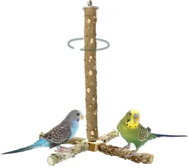 Bird Stand Perch Toy for Cage, 360 Rotating Interactive Bird Perch to Expend Energy Wooden Hanging Parrot Stand Parakeets Cage Accessories for Cockatiels Lovebirds Finches (10.39 "x 9.25" x 9.25 ")