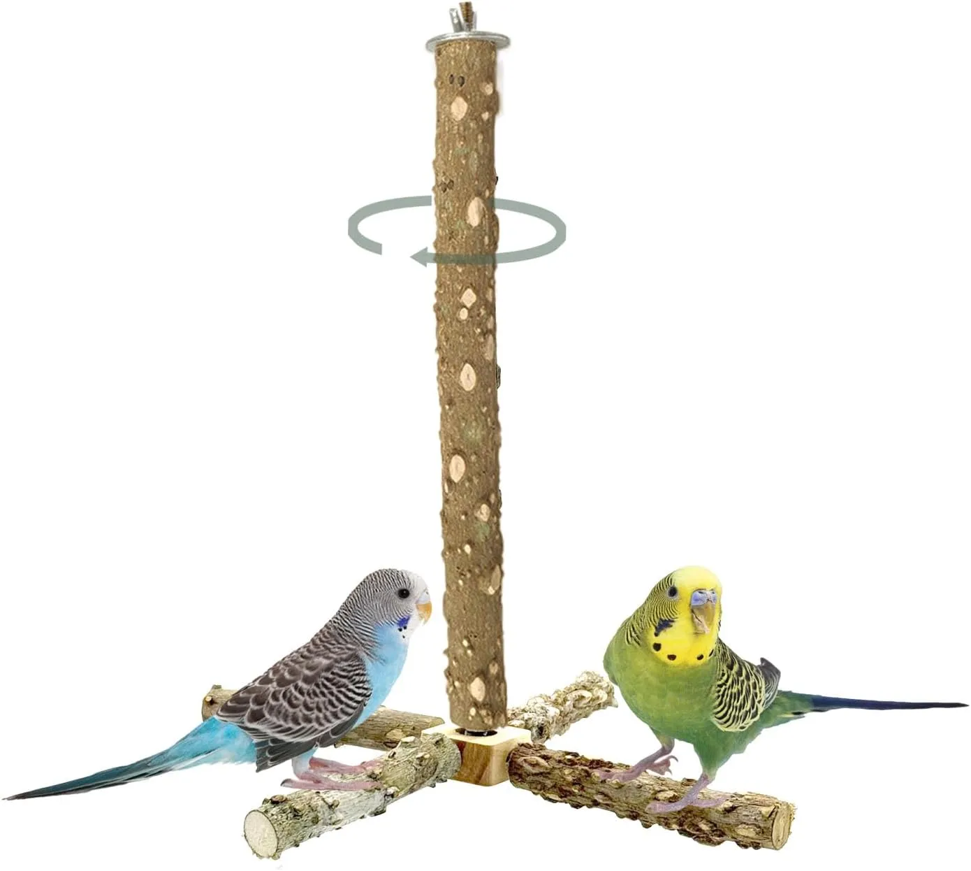 Bird Stand Perch Toy for Cage, 360 Rotating Interactive Bird Perch to Expend Energy Wooden Hanging Parrot Stand Parakeets Cage Accessories for Cockatiels Lovebirds Finches (10.39 "x 9.25" x 9.25 ")