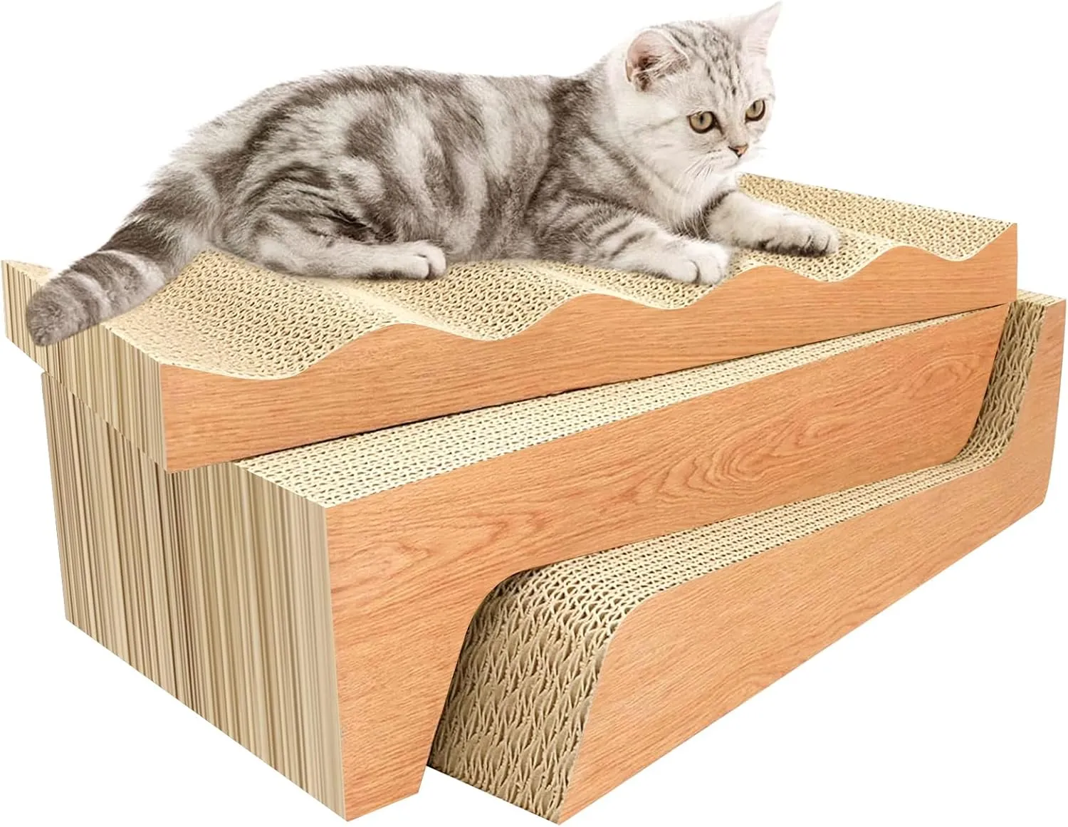 Cat Scratch Pad- 3 in 1 Corrugated Cardboard Cat Scratcher for Indoor Cats, Professional Cat Scratching Board for Adult Cats, Catify Cat Scratcher Pads