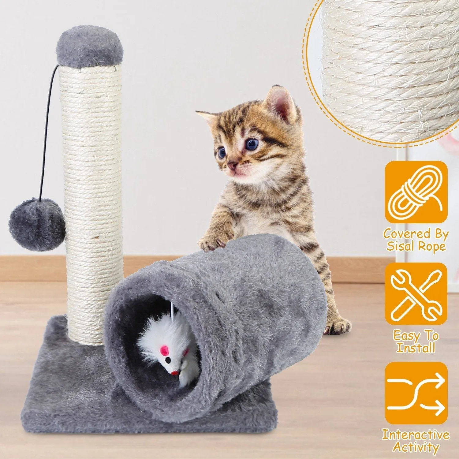 Cat Sisal Scratch Post Toy with Tunnel