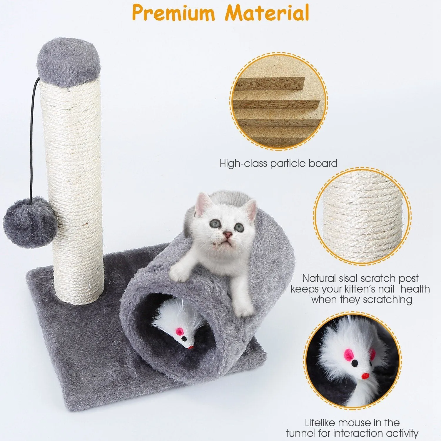 Cat Sisal Scratch Post Toy with Tunnel