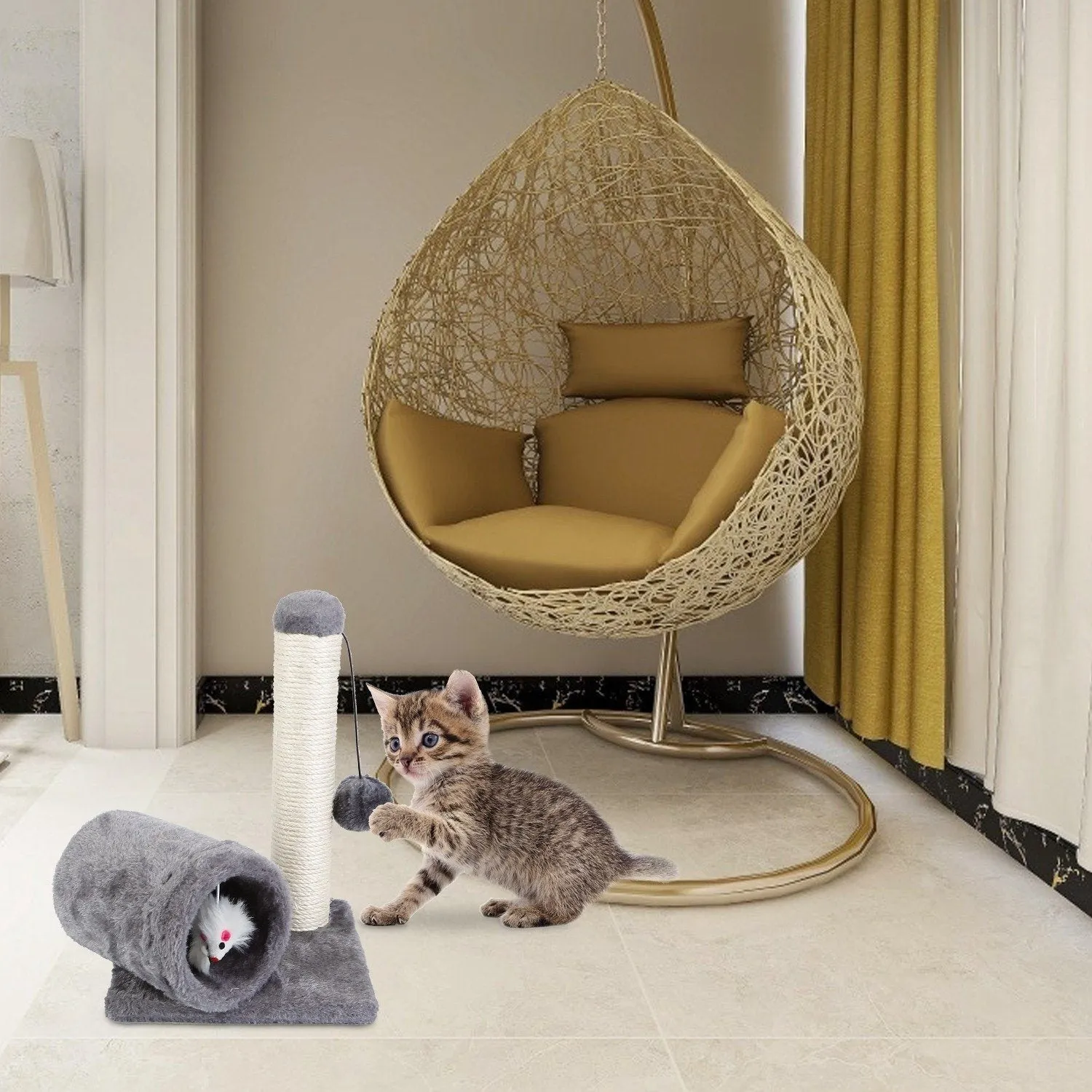 Cat Sisal Scratch Post Toy with Tunnel