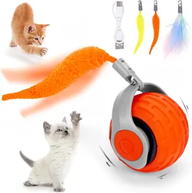 Cat Toy 3.0 Turbo Tail 2025 New Upgraded 300 mAh Pet Smart Chase Ball Interactive Cats Toy for Indoor Cats Smart Cat Ball Toy with 3 Replacement Tail (Orange, 1 Pcs)