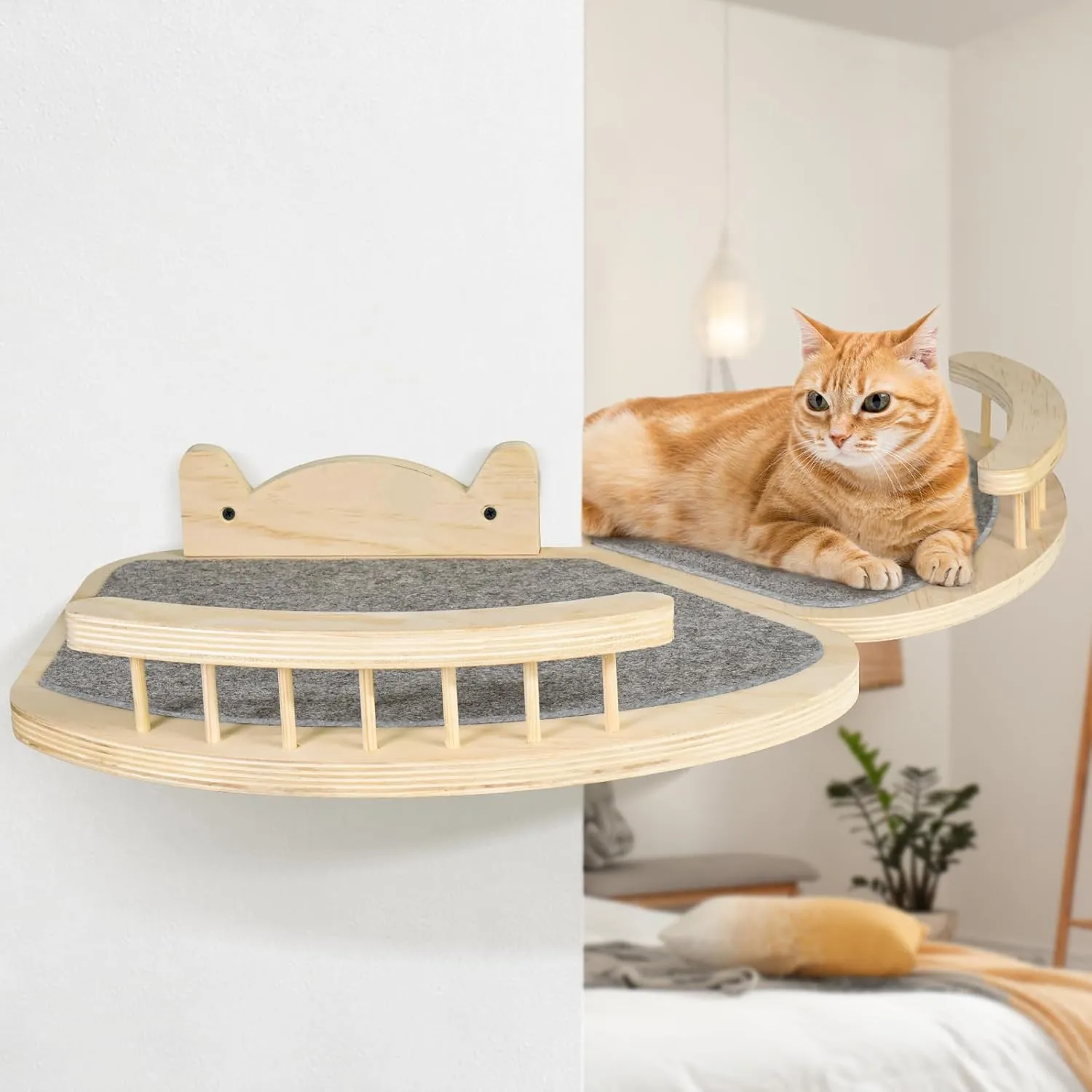 Cat Wall Shelves, Wood Cat Shelves and Perches with 3 Wall Steps Furniture Scratch Post, Burlywood Indoor Climbing Shelf for Living Room, Bedroom