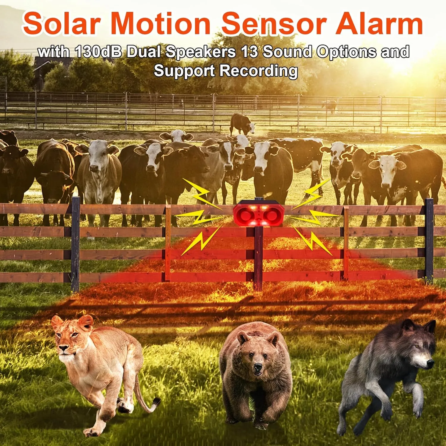 ChunHee Solar Outdoor Motion Sensor Alarm,Dog Barking Alarm,Support Recording & Adjustable Volume, Motion Activated Deer Deterrent,Repel Deer, Coyote,Raccoon, Fox,Squirrels for Garden Yard