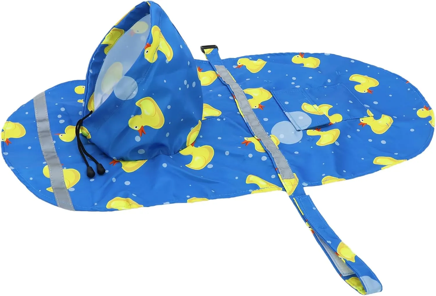 DELIFUR Large Dog Raincoat- Waterproof Dog Rain Poncho Adjustable Double Layer Rain Jacket with Hood for Medium Large Dogs Designed with Leash Hole Reflective Strip and Ducks (Blue Duck, Medium)