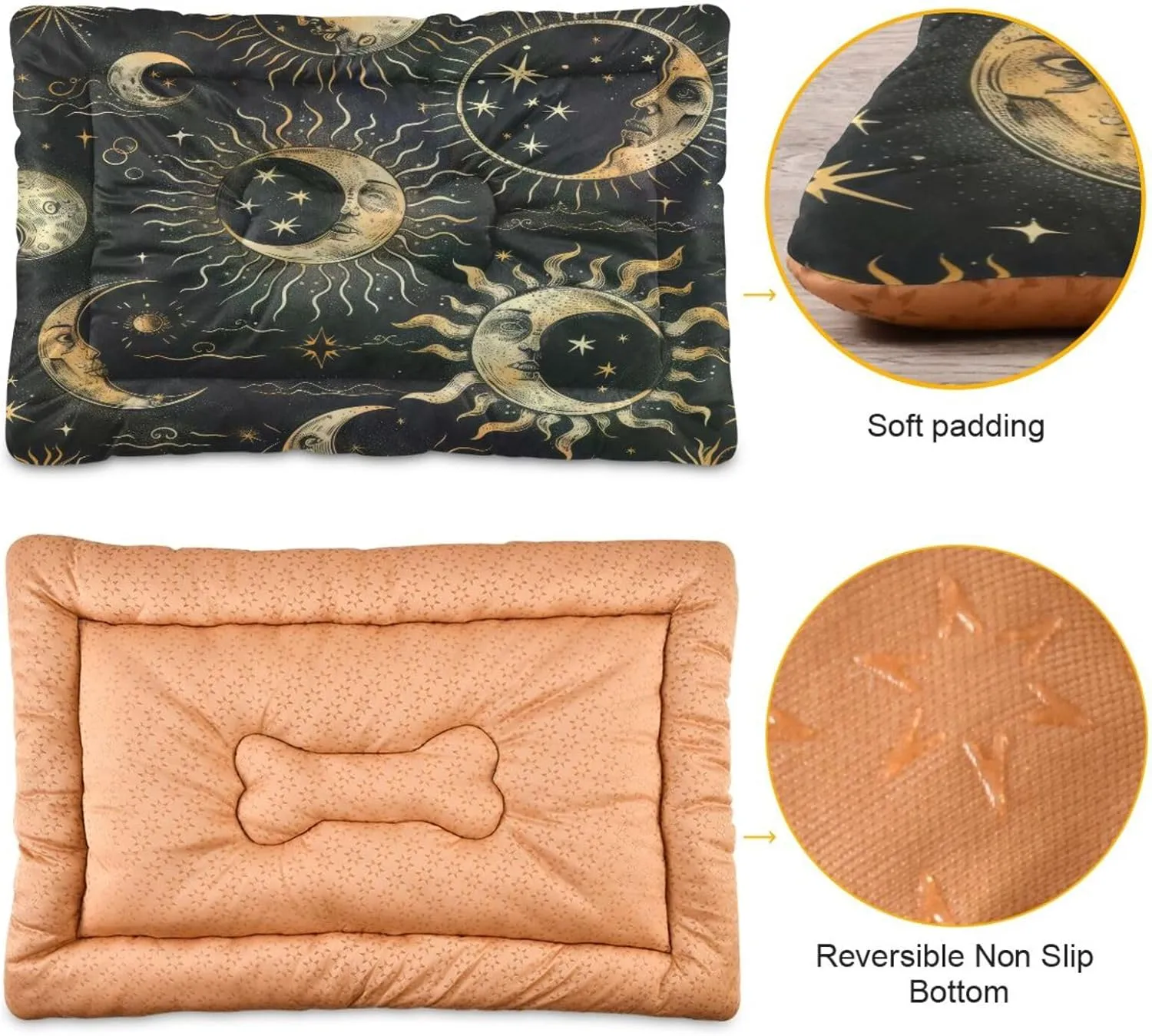 Dog Bed Mat No-Slip Self Warming Crate Mat Comfy & Thick Pet Sleeping Mat Machine Washable Kennel Pad Dog Bed for for Medium Small Dogs, 18" x 24", Fantasy Mystic Symbols