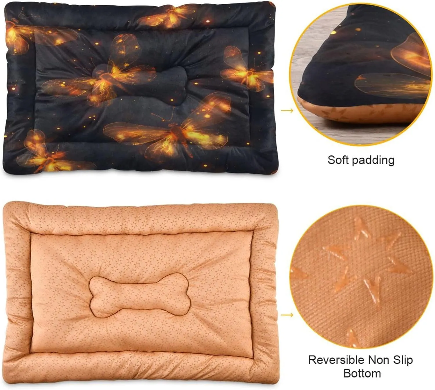 Dog Bed Mat No-Slip Self Warming Crate Mat Comfy & Thick Pet Sleeping Mat Machine Washable Kennel Pad Dog Bed for for Medium Small Dogs, 18" x 24", Firefly