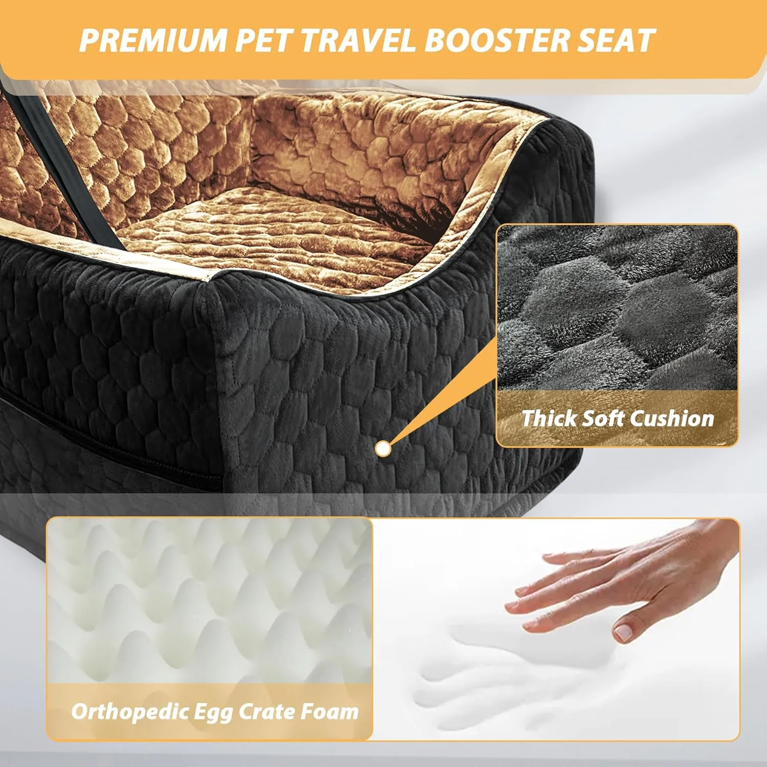 Dog Car Seat for Small/Medium Dogs, Memory Foam Dog Booster Seat, Travel Safety Per Car Seat with Washable Removable Cover, Storage Pockets, Elevated Dog Car Bed for Dogs up to 35 lbs(BlackBrown)