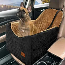 Dog Car Seat for Small/Medium Dogs, Memory Foam Dog Booster Seat, Travel Safety Per Car Seat with Washable Removable Cover, Storage Pockets, Elevated Dog Car Bed for Dogs up to 35 lbs(BlackBrown)