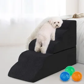 Dog Stairs for High Beds, 5-Steps Foam Ramps for Small Dogs, Non-Slip Bottom and Removable Cover, for Older and Injured Pets to Get On Bed and Couch, Black