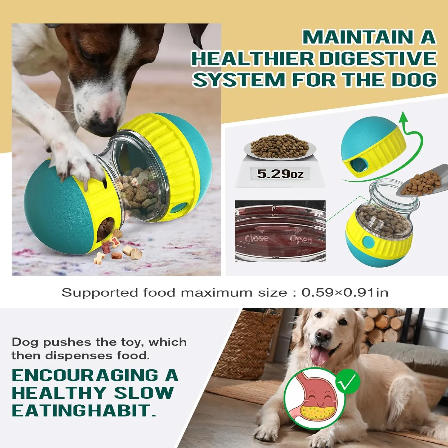 Dog Toy Balls Interactive Toys Adjustable Dog Treat Dispensing Ball for Slow Feeding Puzzle Ball Toy for Reduce Boredom and Stimulating IQ Training Suitable for Indoor and Outdoor Playing