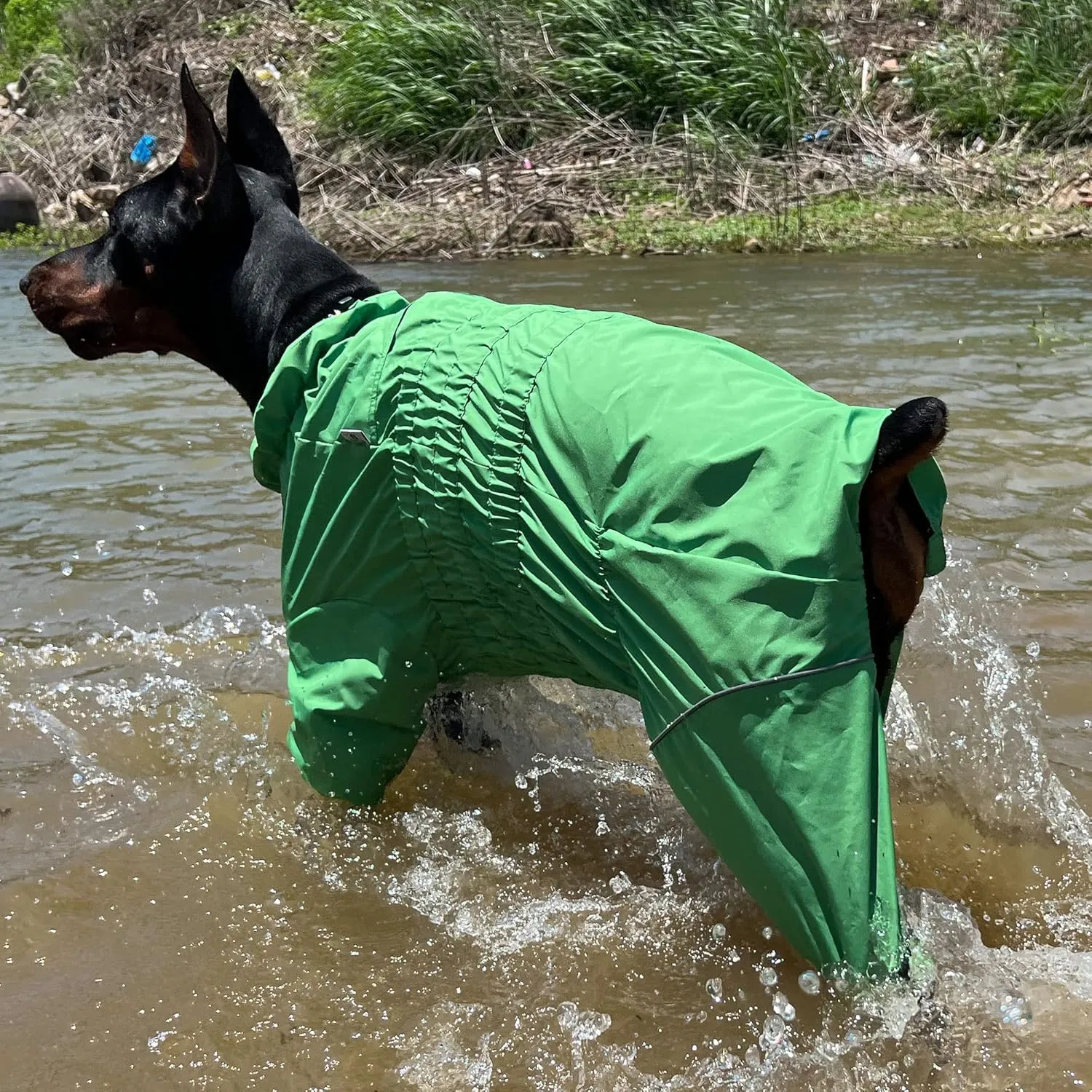 Dogs Waterproof Jacket, Lightweight Waterproof Jacket Reflective Safety Dog Raincoat Windproof Snow-Proof Dog Vest for Small Medium Large Dogs Green S