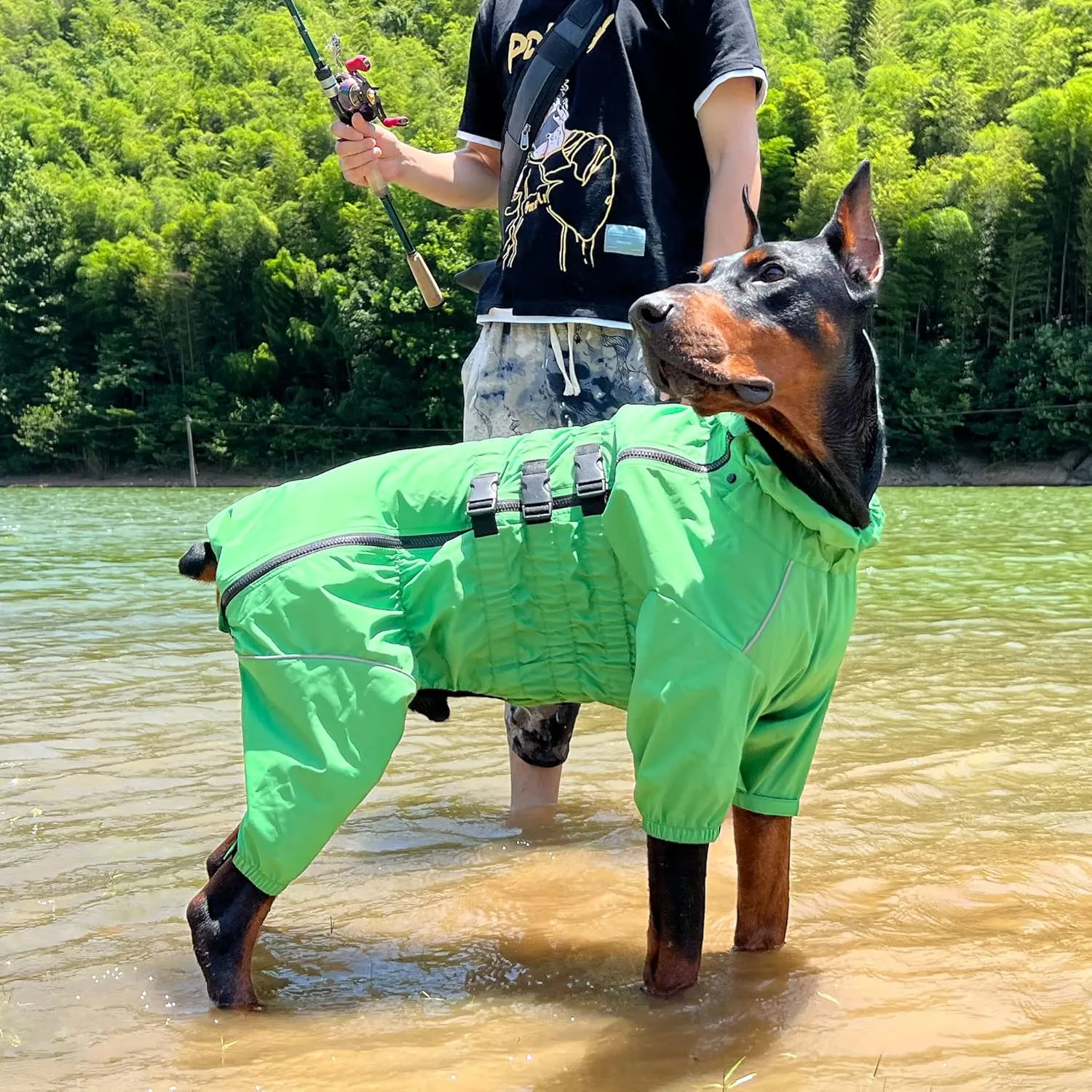 Dogs Waterproof Jacket, Lightweight Waterproof Jacket Reflective Safety Dog Raincoat Windproof Snow-Proof Dog Vest for Small Medium Large Dogs Green S
