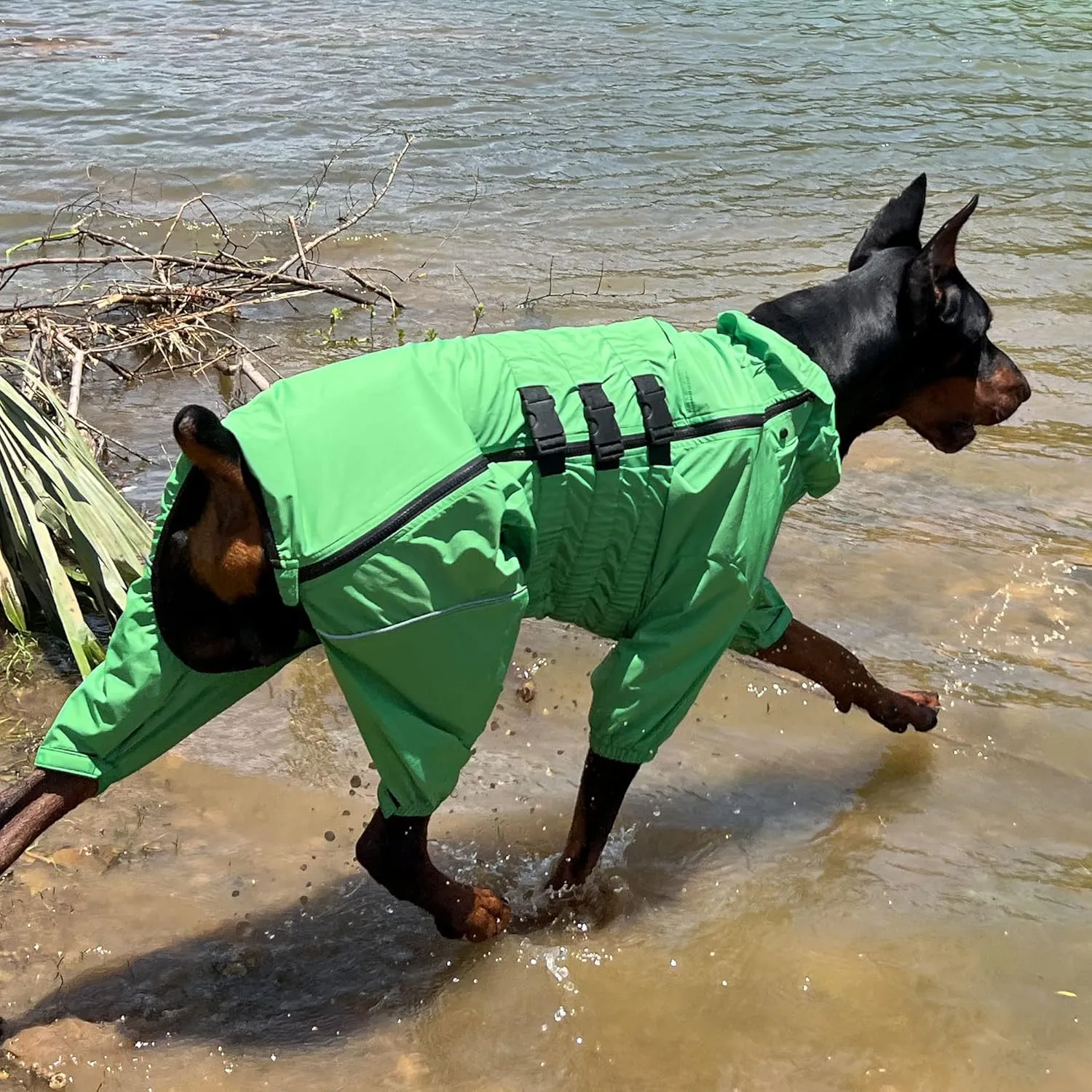 Dogs Waterproof Jacket, Lightweight Waterproof Jacket Reflective Safety Dog Raincoat Windproof Snow-Proof Dog Vest for Small Medium Large Dogs Green S