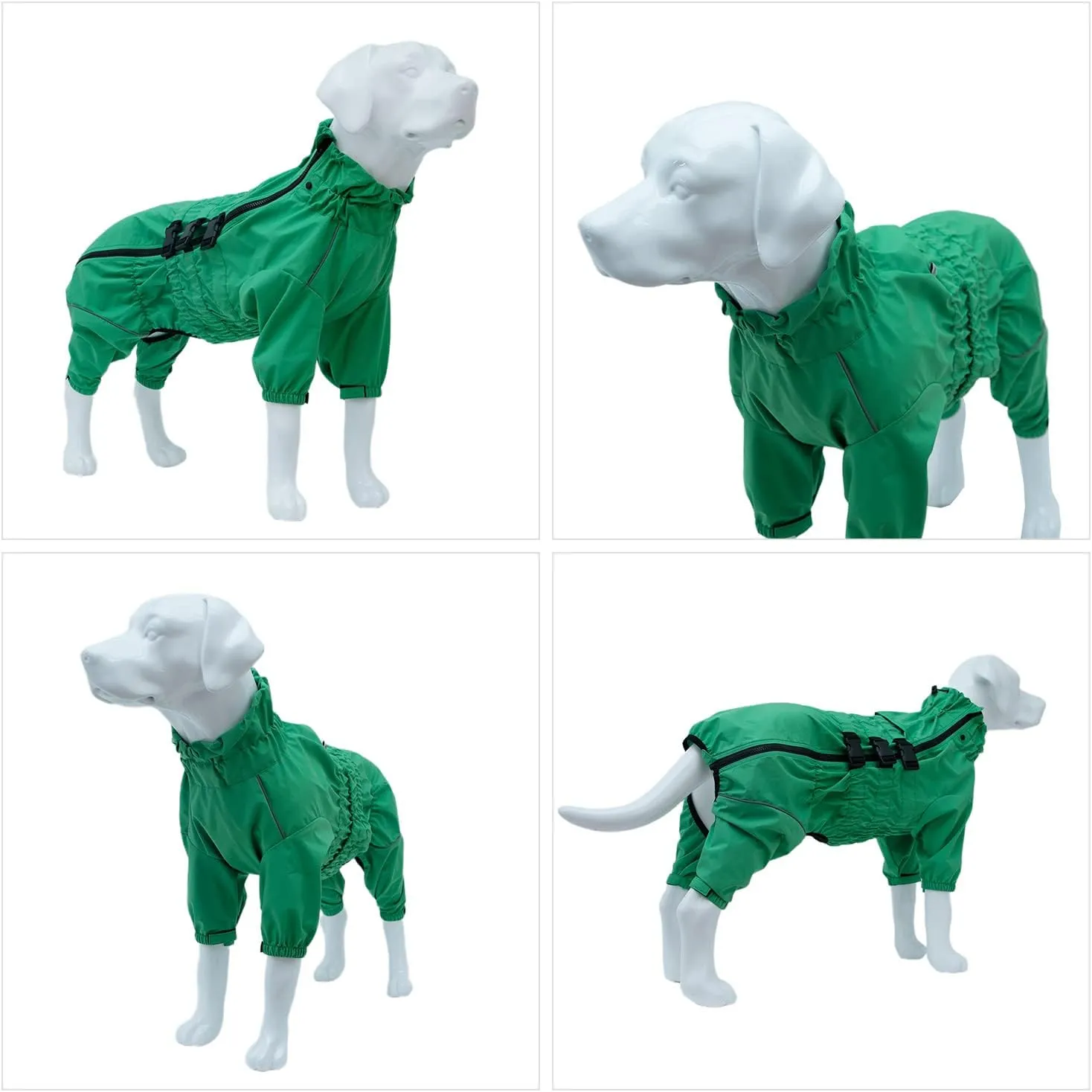 Dogs Waterproof Jacket, Lightweight Waterproof Jacket Reflective Safety Dog Raincoat Windproof Snow-Proof Dog Vest for Small Medium Large Dogs Green S