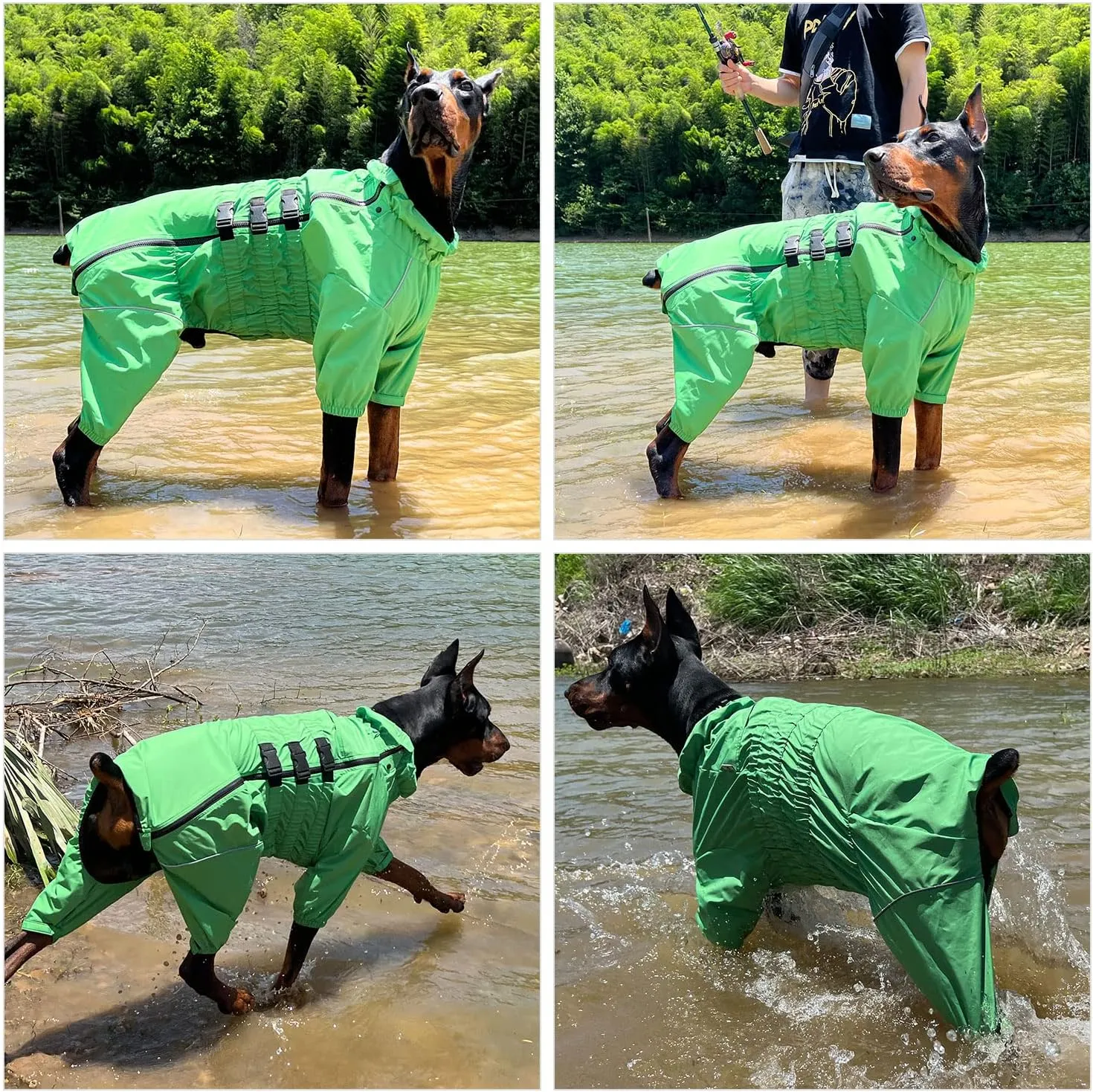 Dogs Waterproof Jacket, Lightweight Waterproof Jacket Reflective Safety Dog Raincoat Windproof Snow-Proof Dog Vest for Small Medium Large Dogs Green S