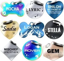 Dr. Fremont's Stainless Steel Custom Pet ID Personalized Engraved Identification Cat and Dog Tags with Custom Text, Many Shapes Including Bone, Heart, Circle (Rainbow Stainless Steel, Small Heart)