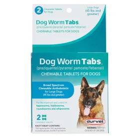 Durvet Dog Worm Tabs Broad Spectrum Dewormer for Dogs 45 lbs (2 chewable tablets)
