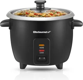 Elite Gourmet ERC003B Electric Rice Cooker with Automatic Keep Warm Makes Soups, Stews, Grains, Hot Cereals, 6 Cups Cooked (3 Cups Uncooked), Black