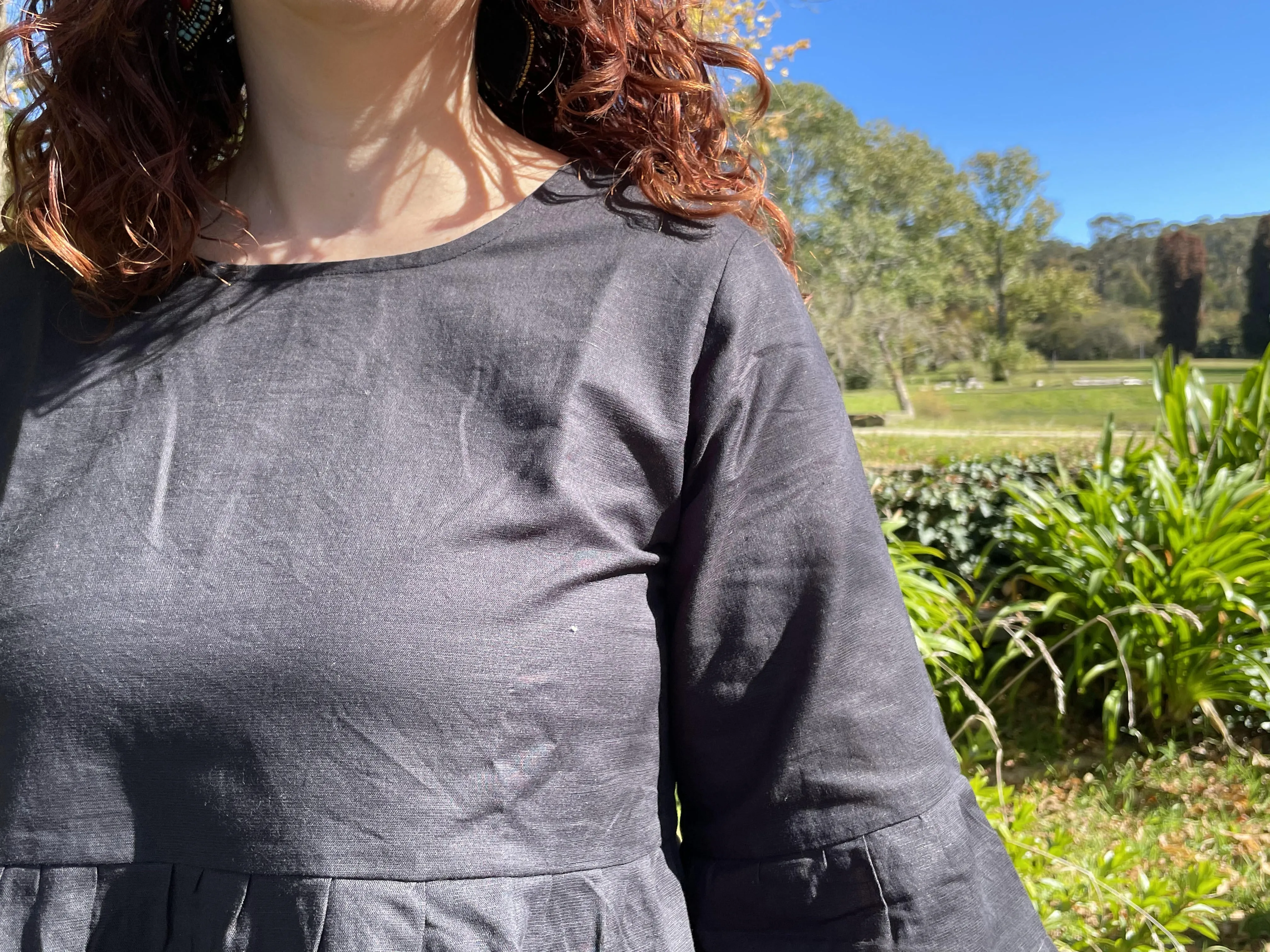 Fair Trade Linen Bell Sleeve Tiered Top - Black